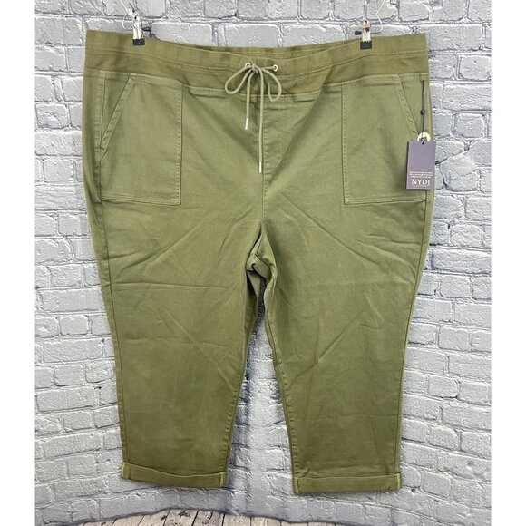 NYDJ Drawstring Cargo Pants Plus Size 28W Stretch   Moss Green Rolled Cuff - Picture 2 of 13